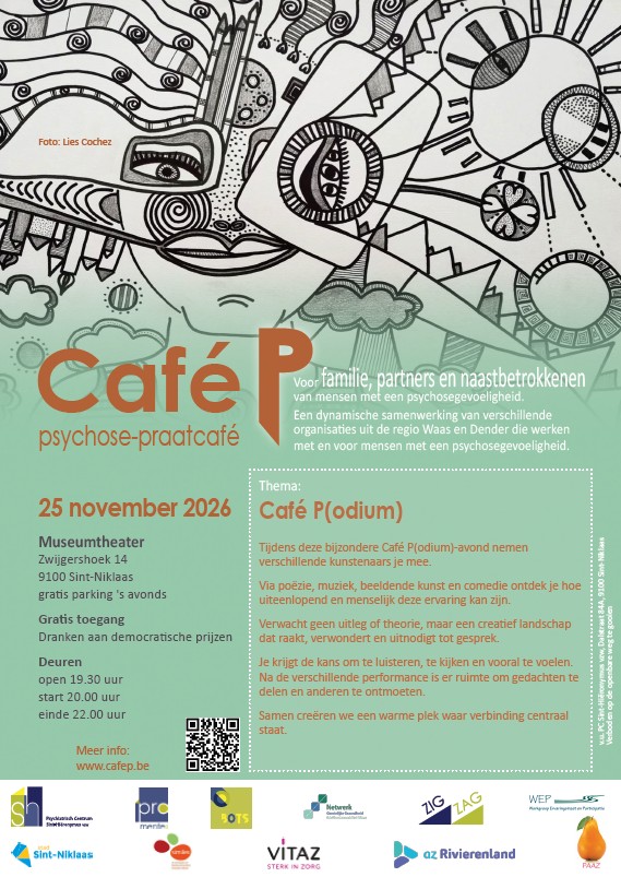 Café P(odium): Een avond waar kunst, poëzie, muziek en comédie psychose voelbaar maken en ruimte openen voor gesprek en verbinding @ opgelet: andere locatie! - Museumtheater